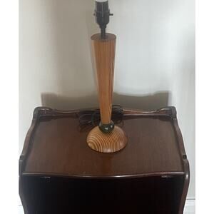 Vintage Wood Table Lamp Light 1960's Mid Century Modern Decor Green Accent 16"